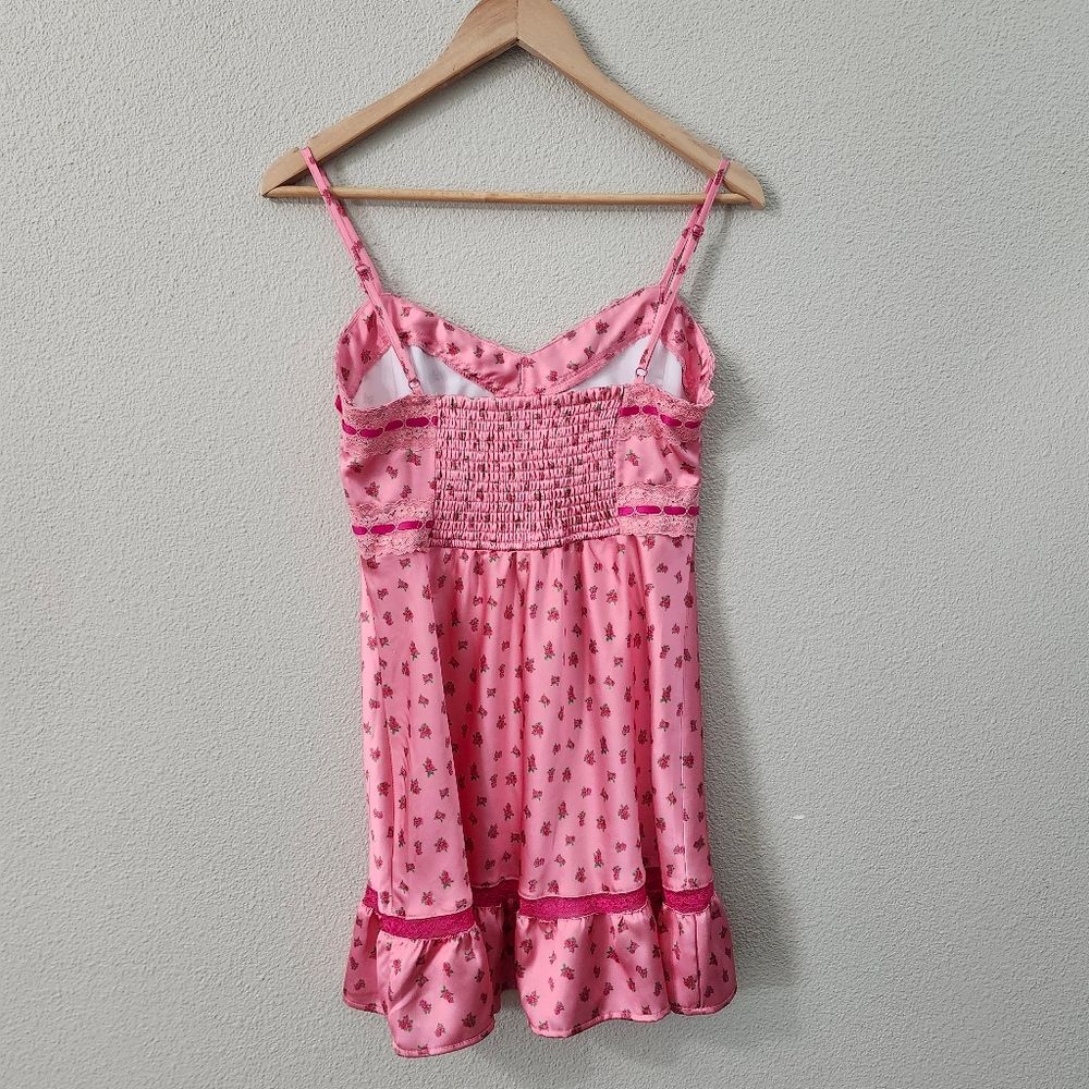 Betsey Johnson for Forever 21 Collab Pink Floral Satin Slip Dress Size M - Picture 2 of 11